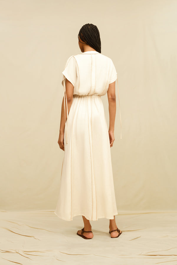 Solara Long Dress Linen Cupro - Bone