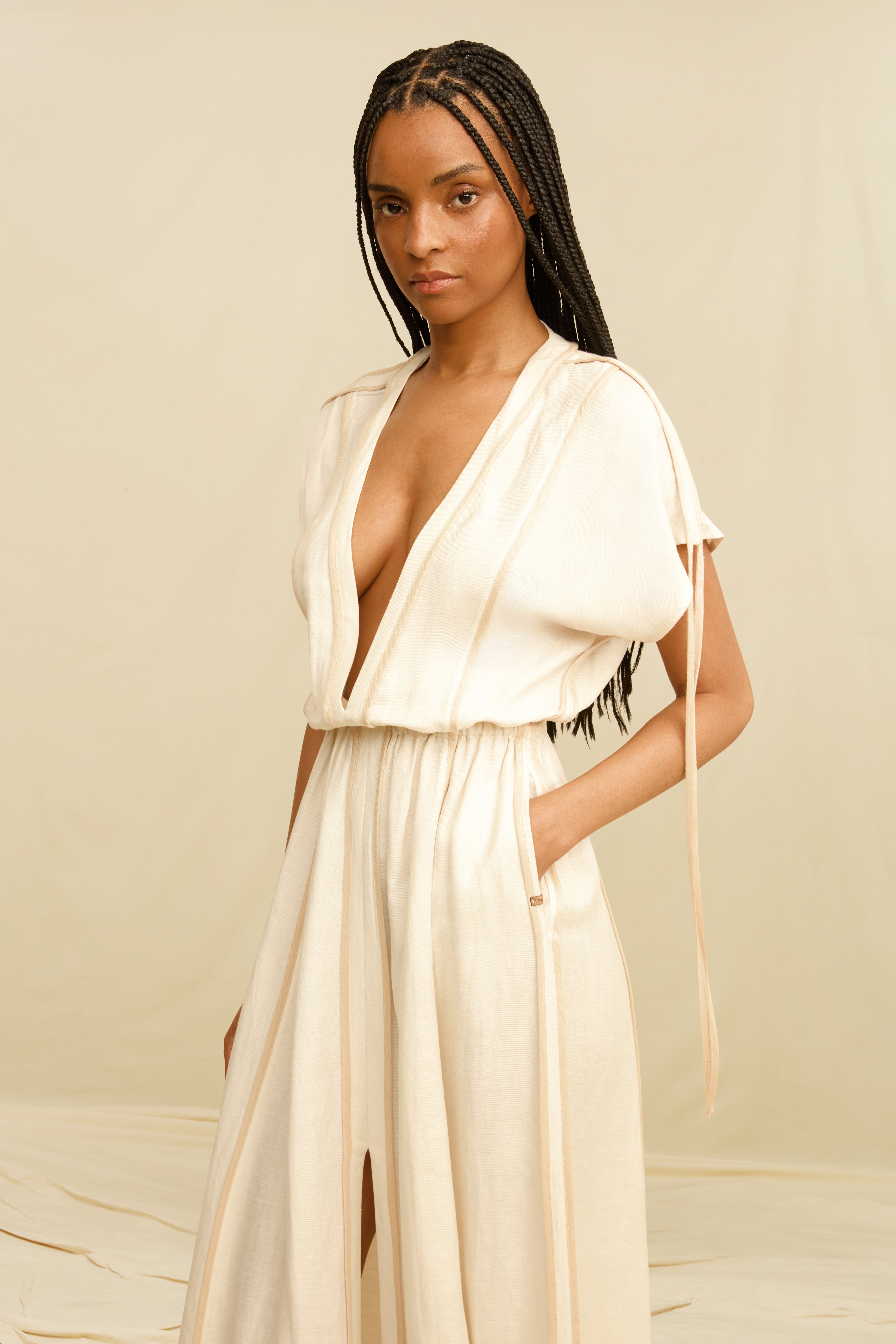 Solara Long Dress Linen Cupro - Bone