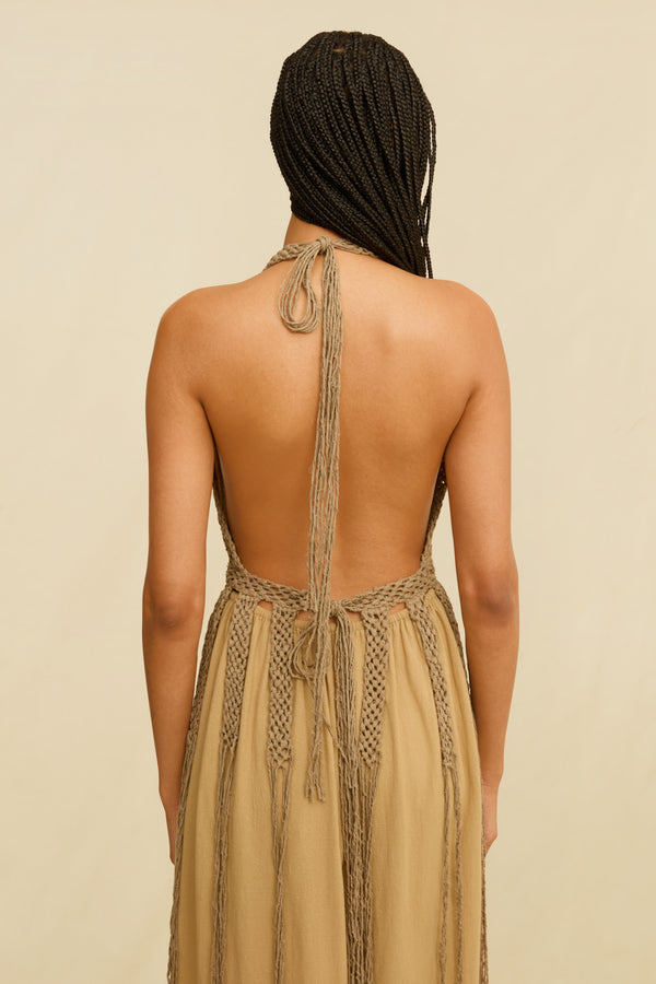 Soraya Long Dress Artisanal Cotton - Sepia