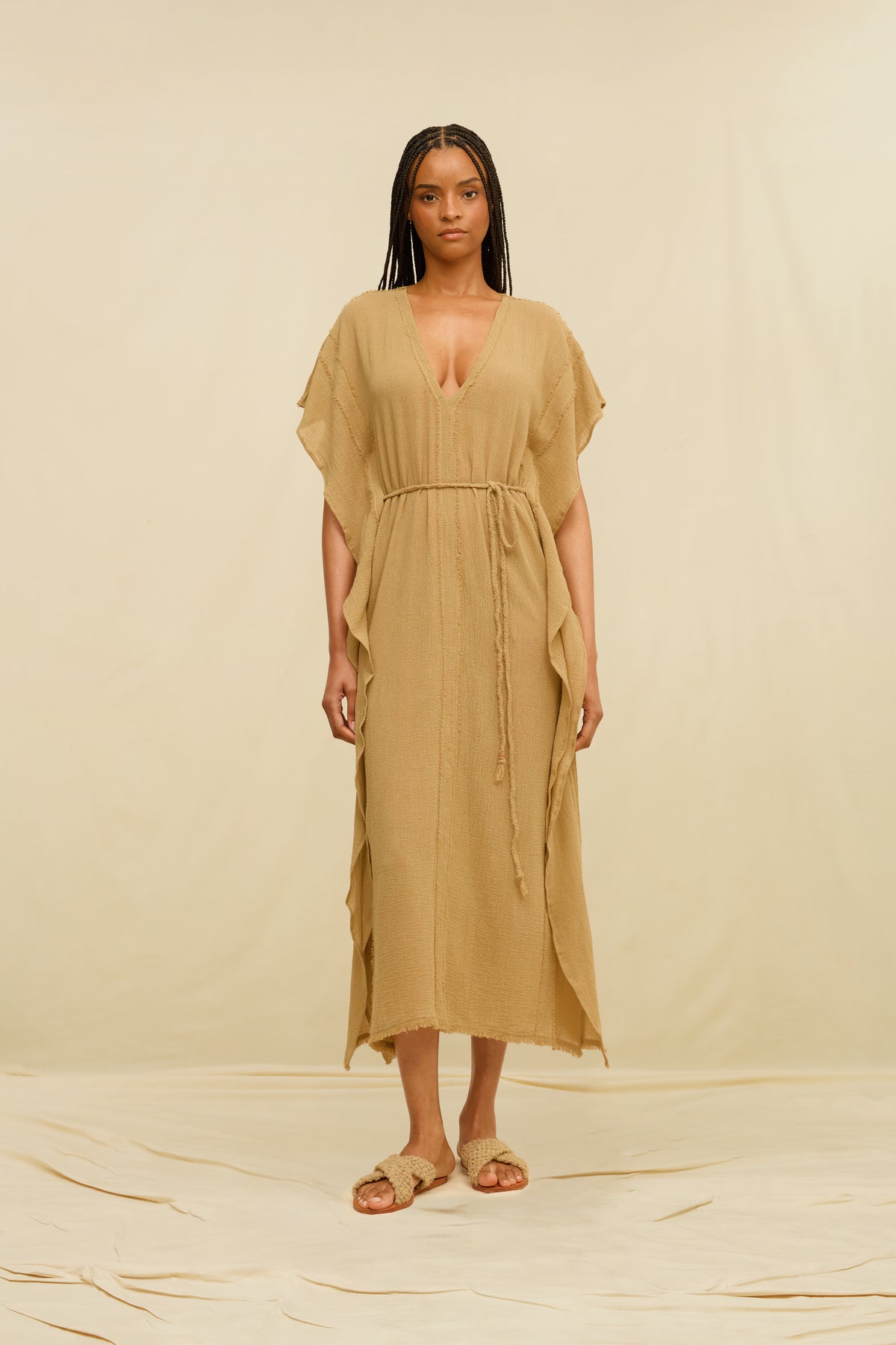 Caravana Womens Gauze Cotton Kaftan Natural One Size Made In Mexico