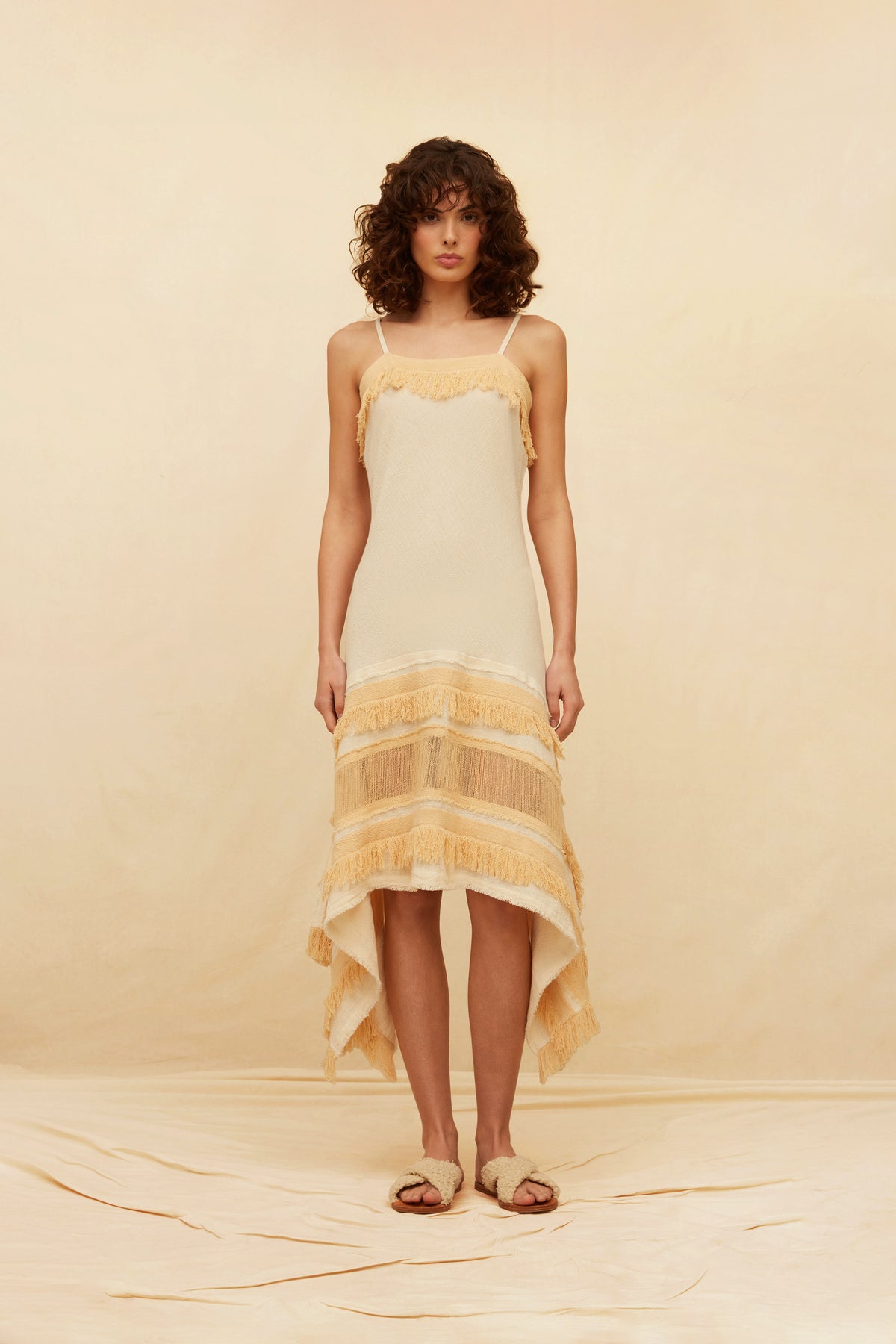 Caravana Womens Mixed-Textile Cotton Midi Dress Natural S/M