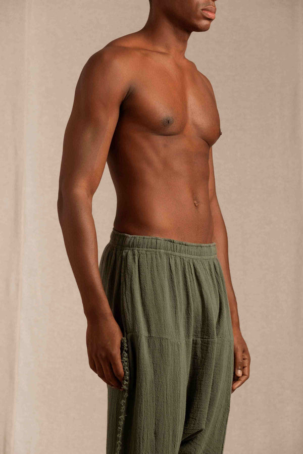 Ah Mun Large Pants Cotton Jute - Olive