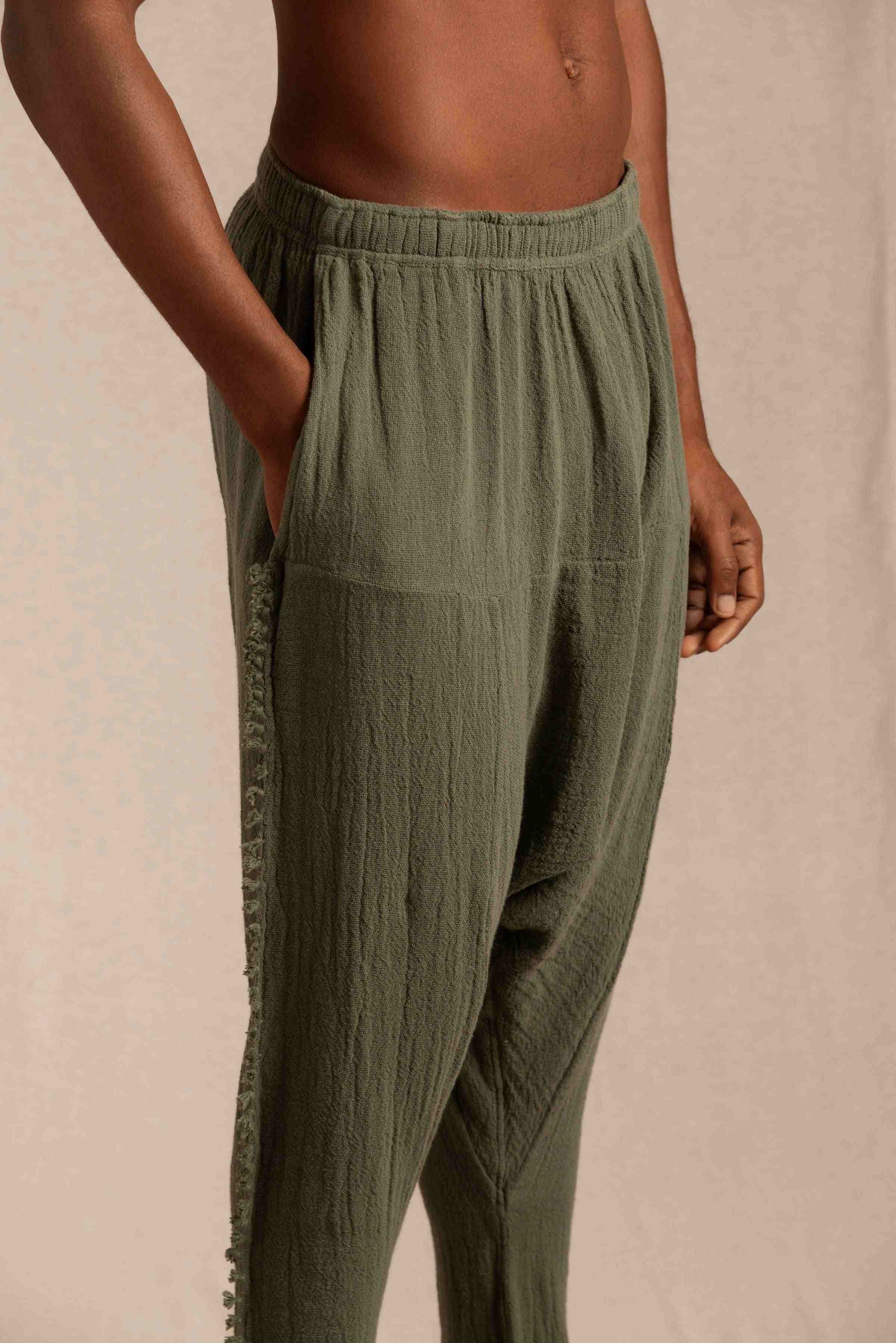 Ah Mun Large Pants Cotton Jute - Olive
