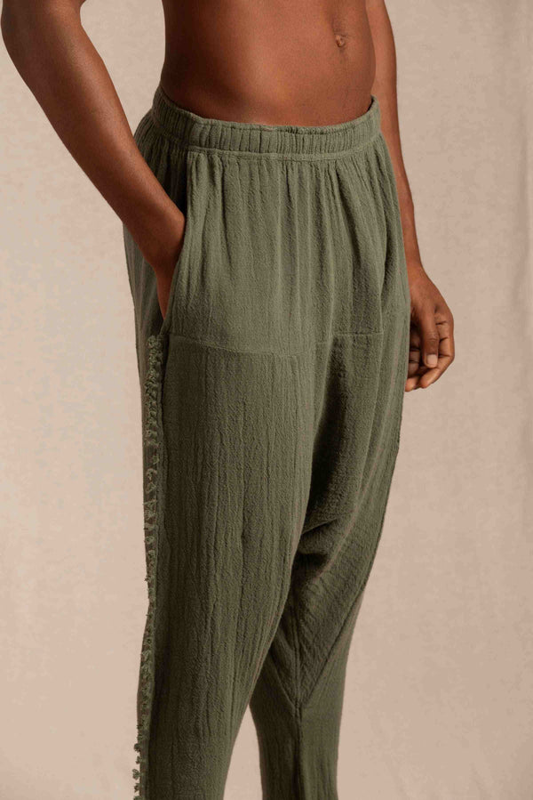 Ah Mun Large Pants Cotton Jute - Olive