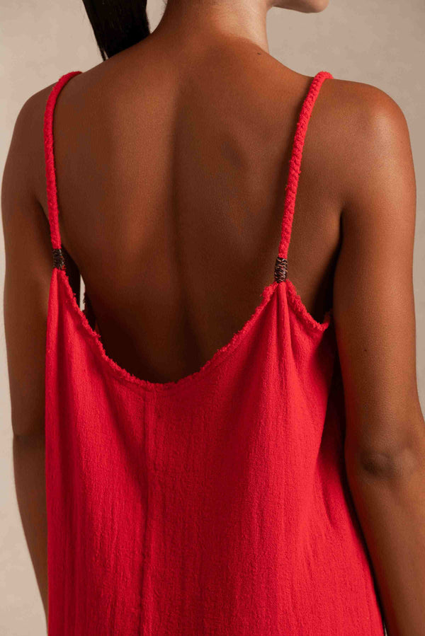 Becan Dress Fine Cotton Gauze - Scarlet