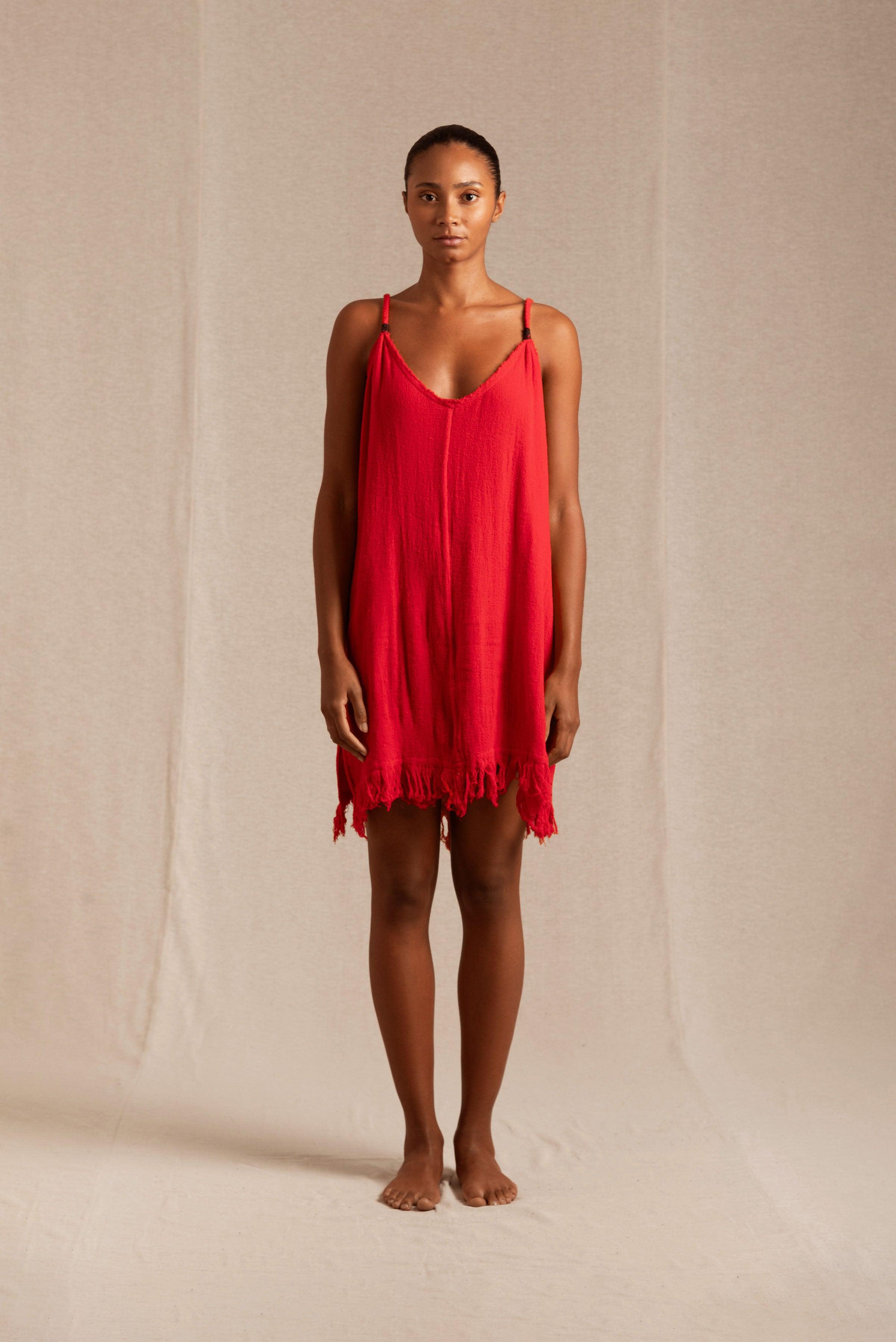 Becan Dress Fine Cotton Gauze - Scarlet