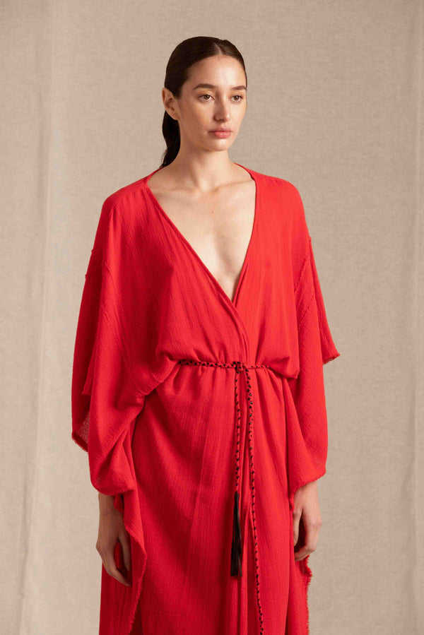 Chumuk Kaftan Cotton Gauze - Scarlet