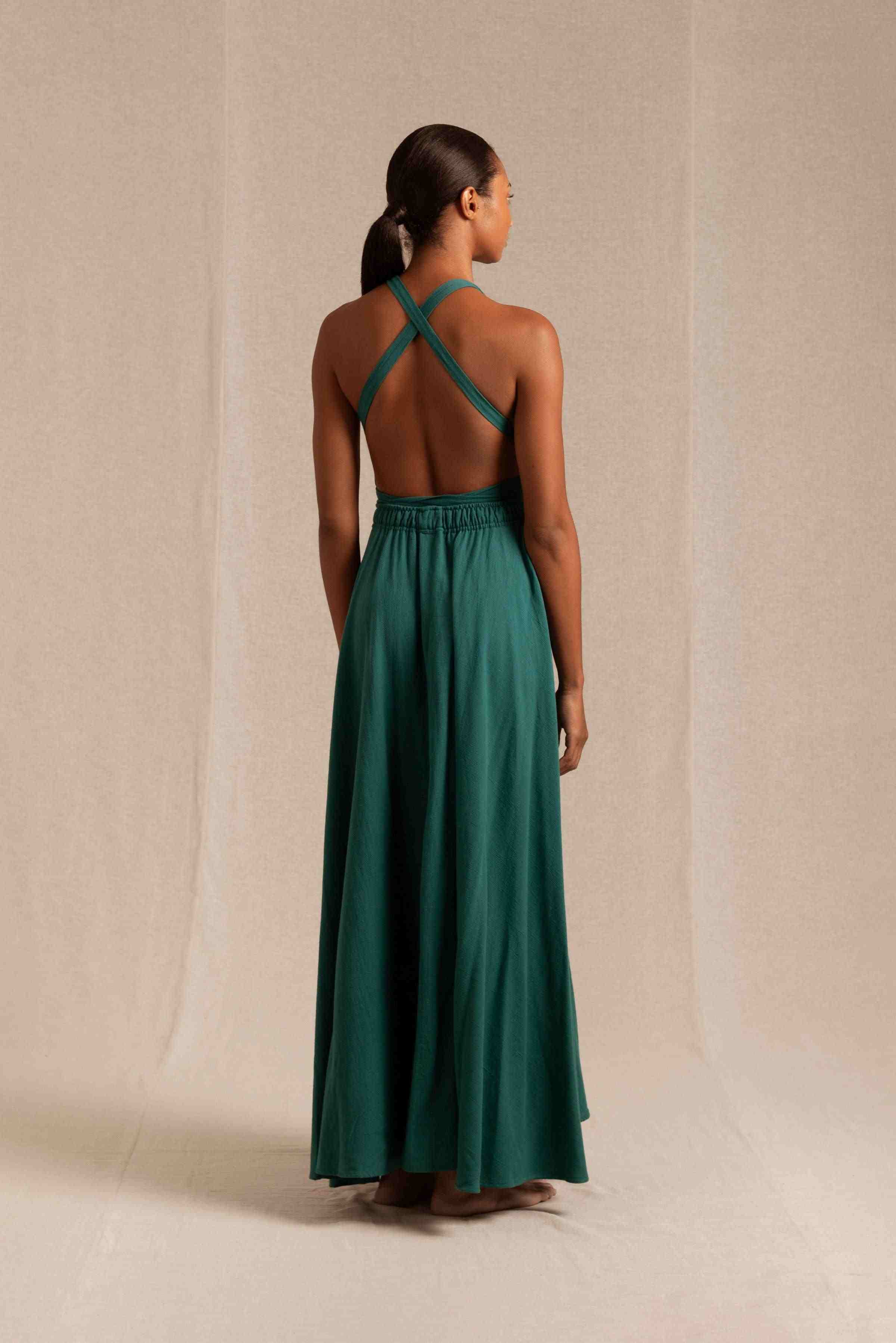 Hera Dress Artisanal Cotton - Alpine Green