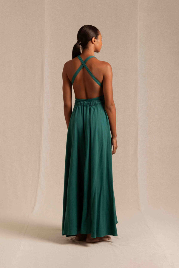 Hera Dress Artisanal Cotton - Alpine Green