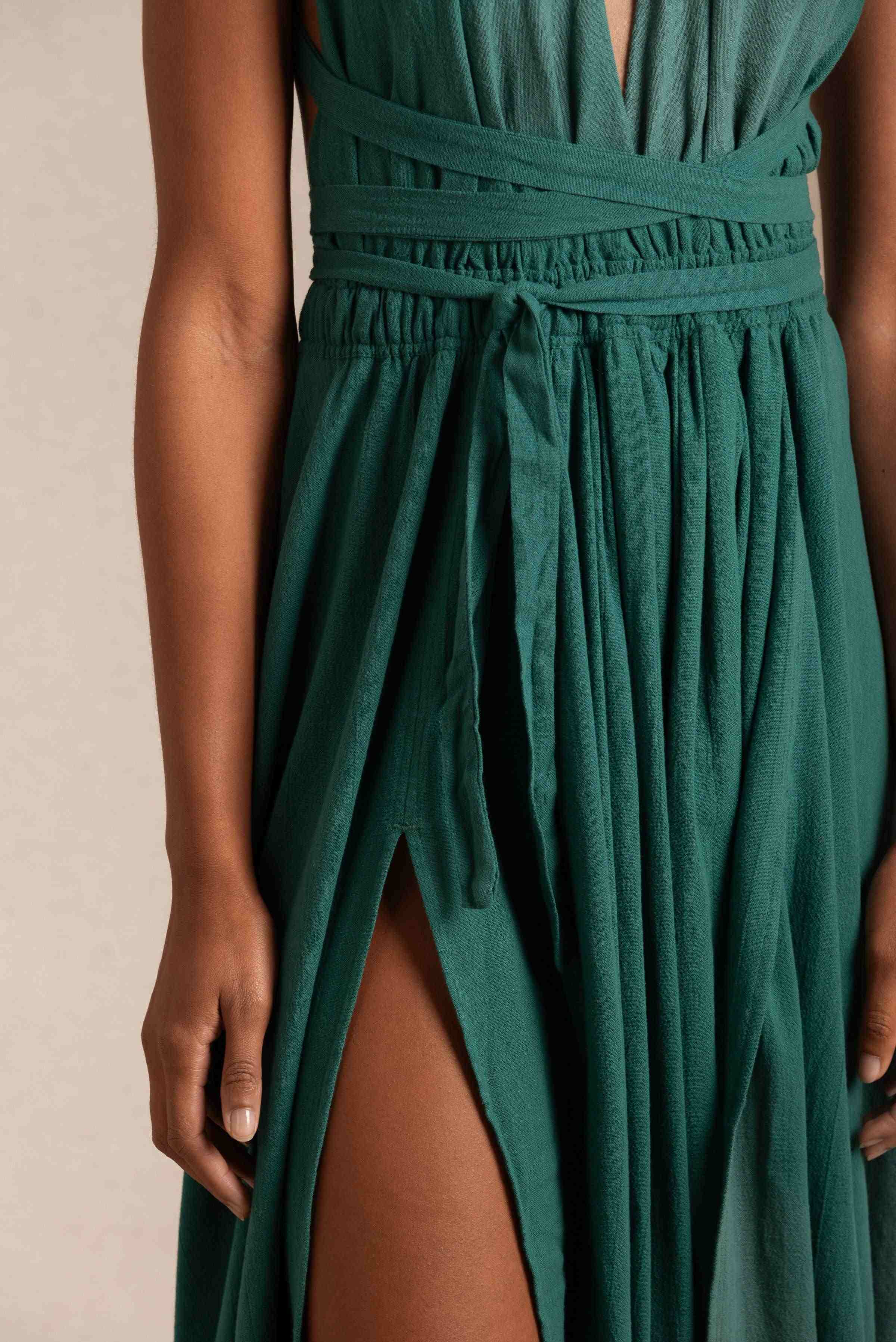 Hera Dress Artisanal Cotton - Alpine Green