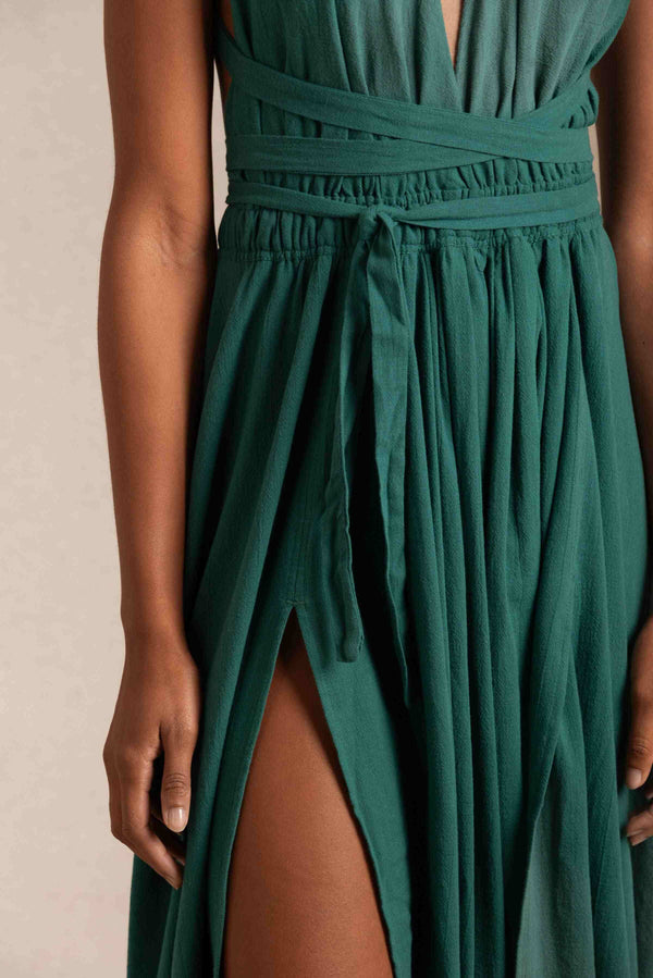Hera Dress Artisanal Cotton - Alpine Green