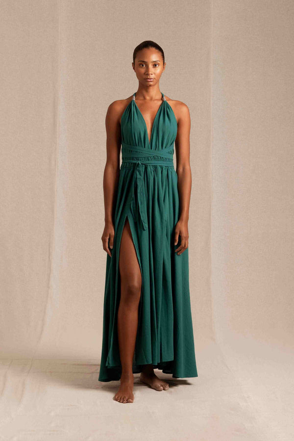 Hera Dress Artisanal Cotton - Alpine Green