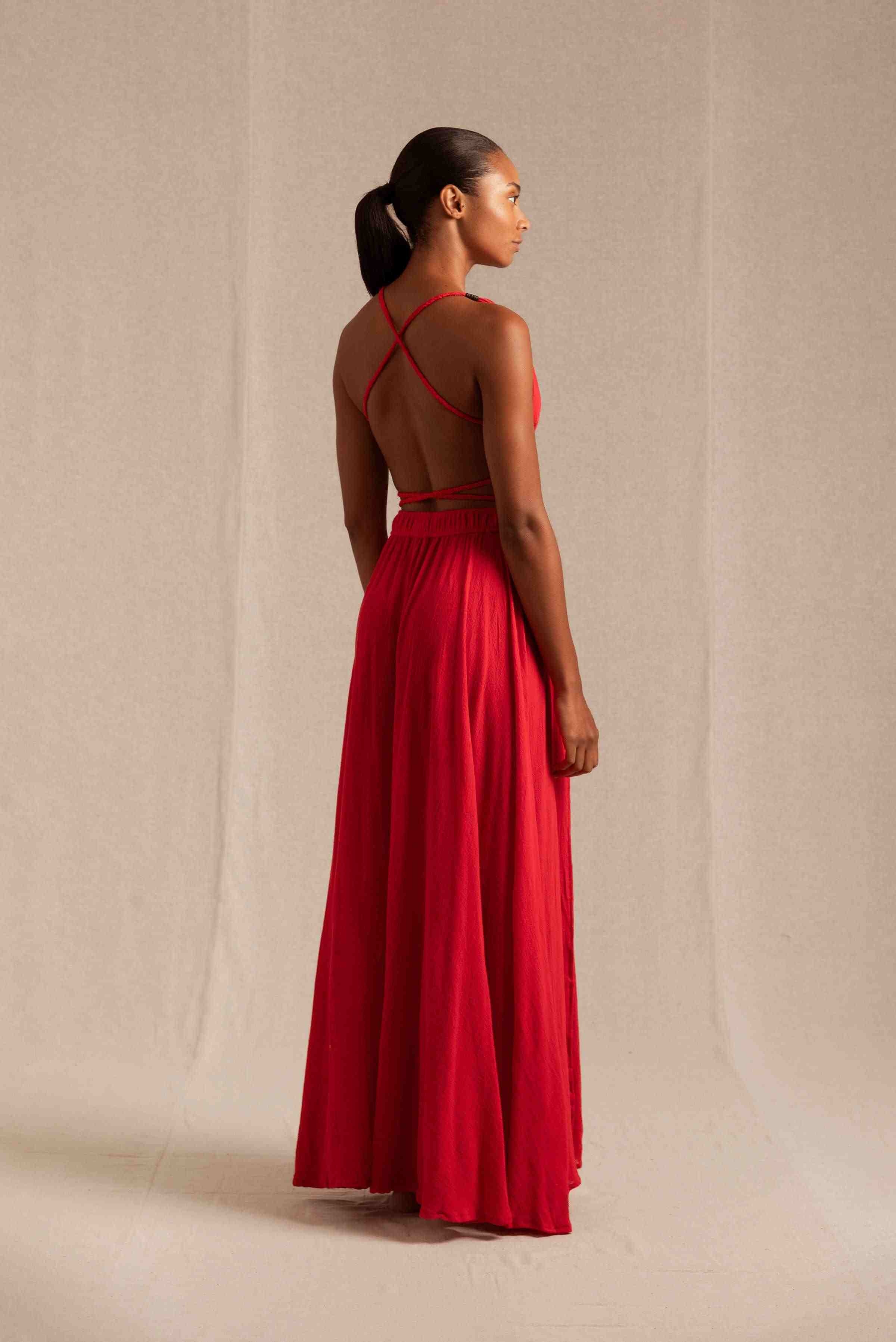 Hera Dress Cotton Gauze - Scarlet