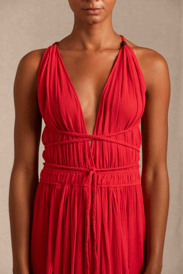 Hera Dress Cotton Gauze - Scarlet