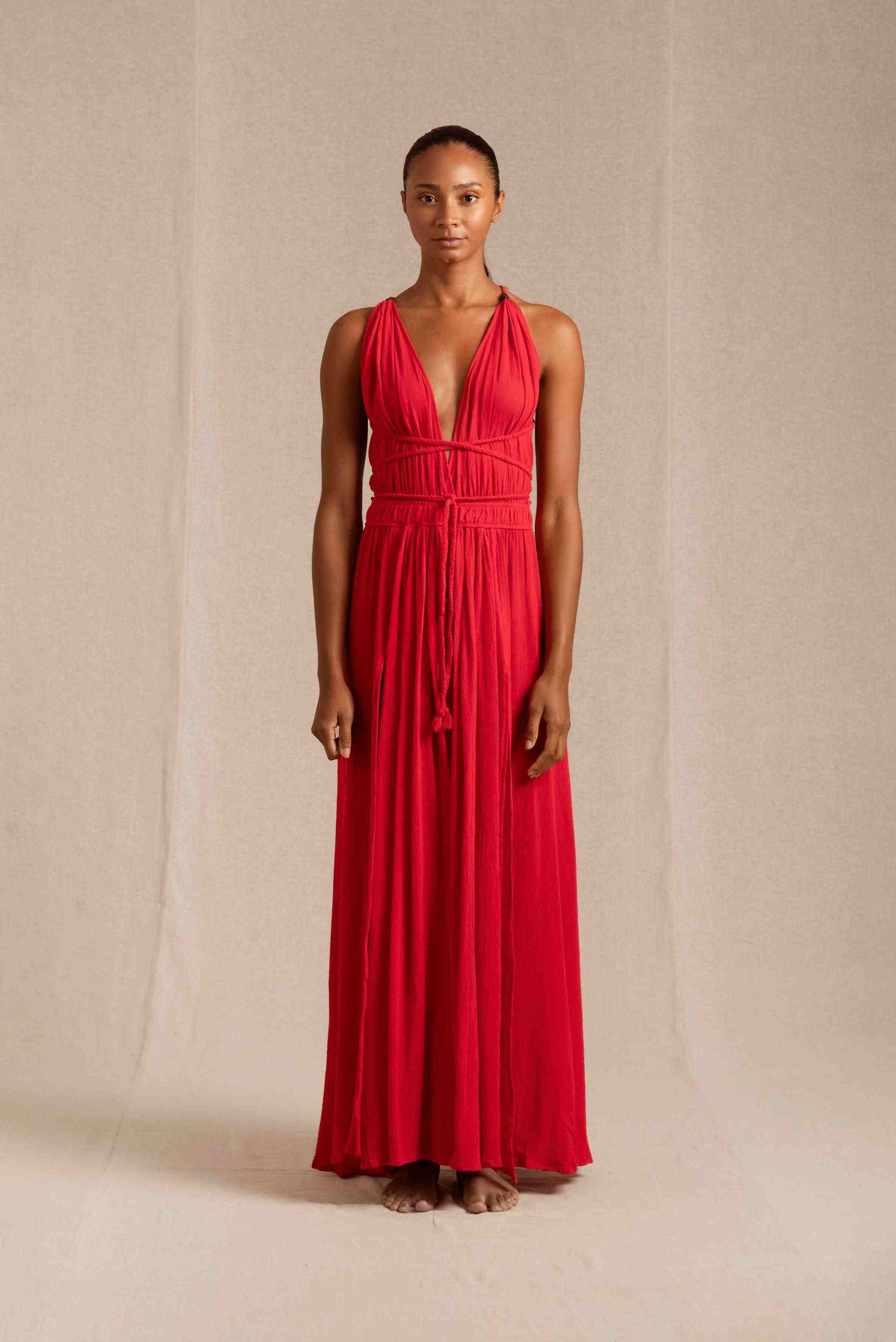 Hera Dress Cotton Gauze - Scarlet