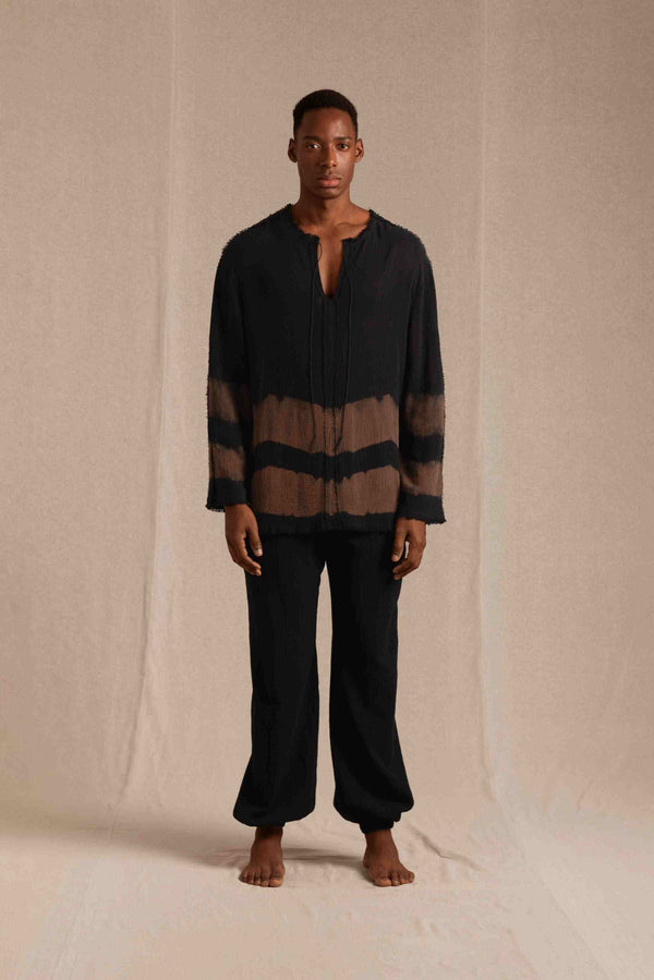 Kaxil Shirt Cotton Gauze - Black Tie Dye