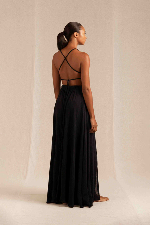 Kimi Cut-Out Maxi Dress Cotton Gauze - Black