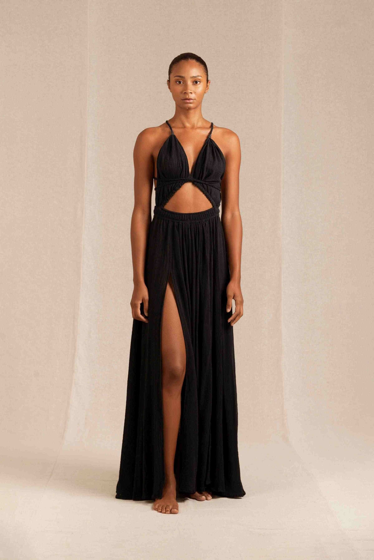Kimi Cut-Out Maxi Dress Cotton Gauze - Black