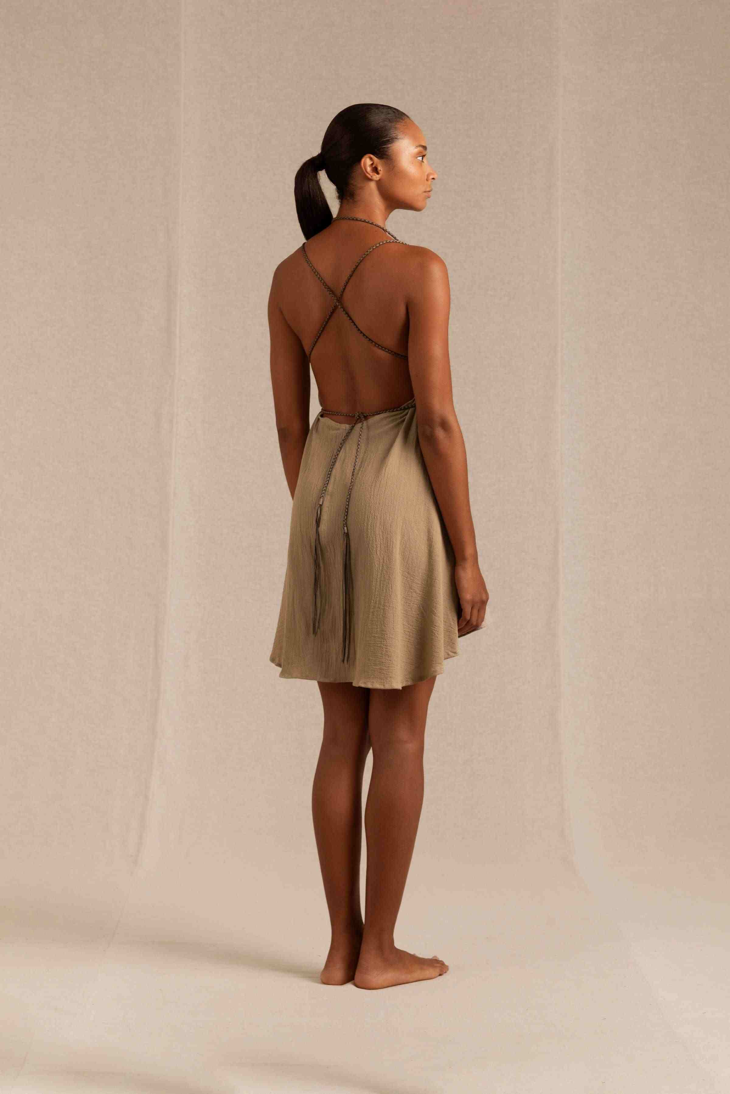 Mahahual Mini Dress Artisanal Cotton - Sepia