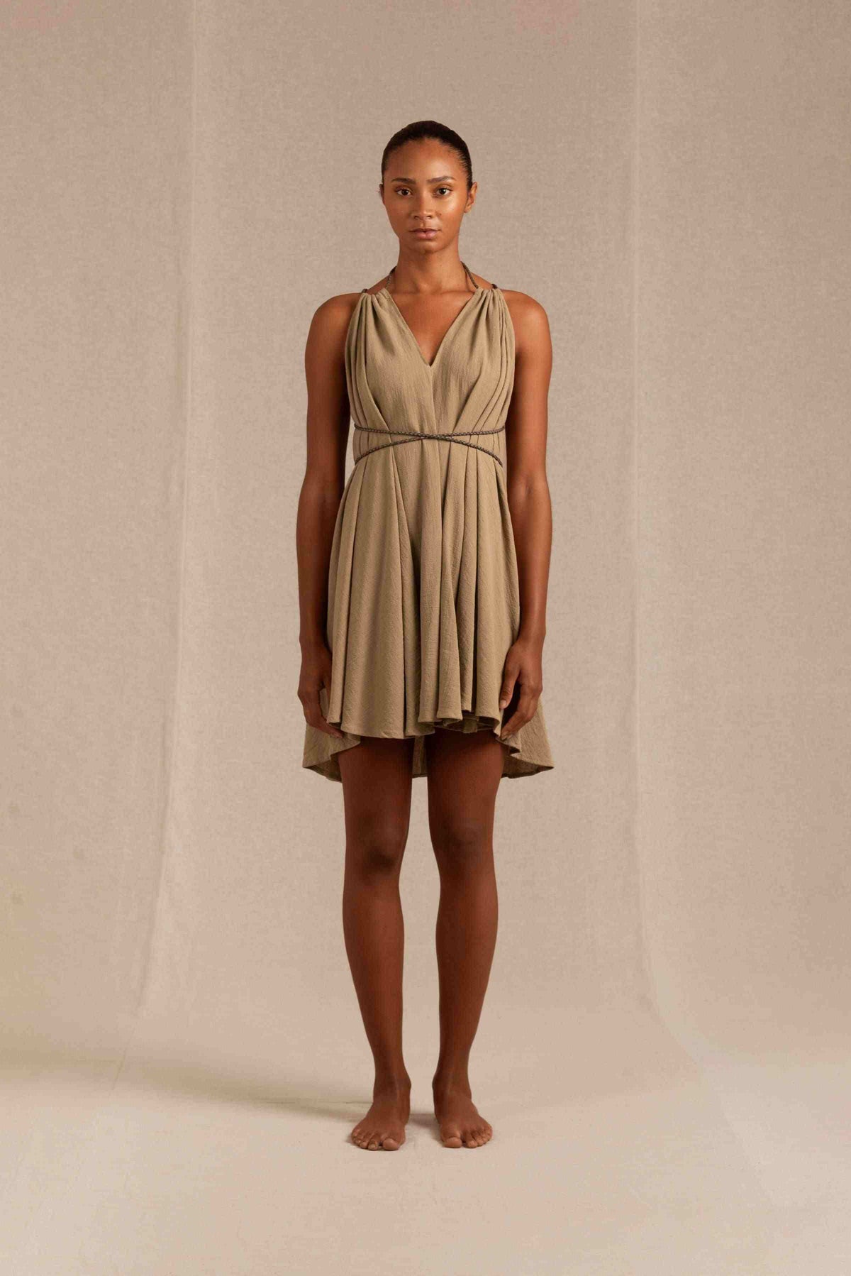 artisanal brown dress Caravana Womens Maxi Sustainable Cotton V Neck Line In Sepia Beige One Size Shoe Size:11M Trumpet/Mermaid Strapless Sleeveless Court ensuring organic fashion