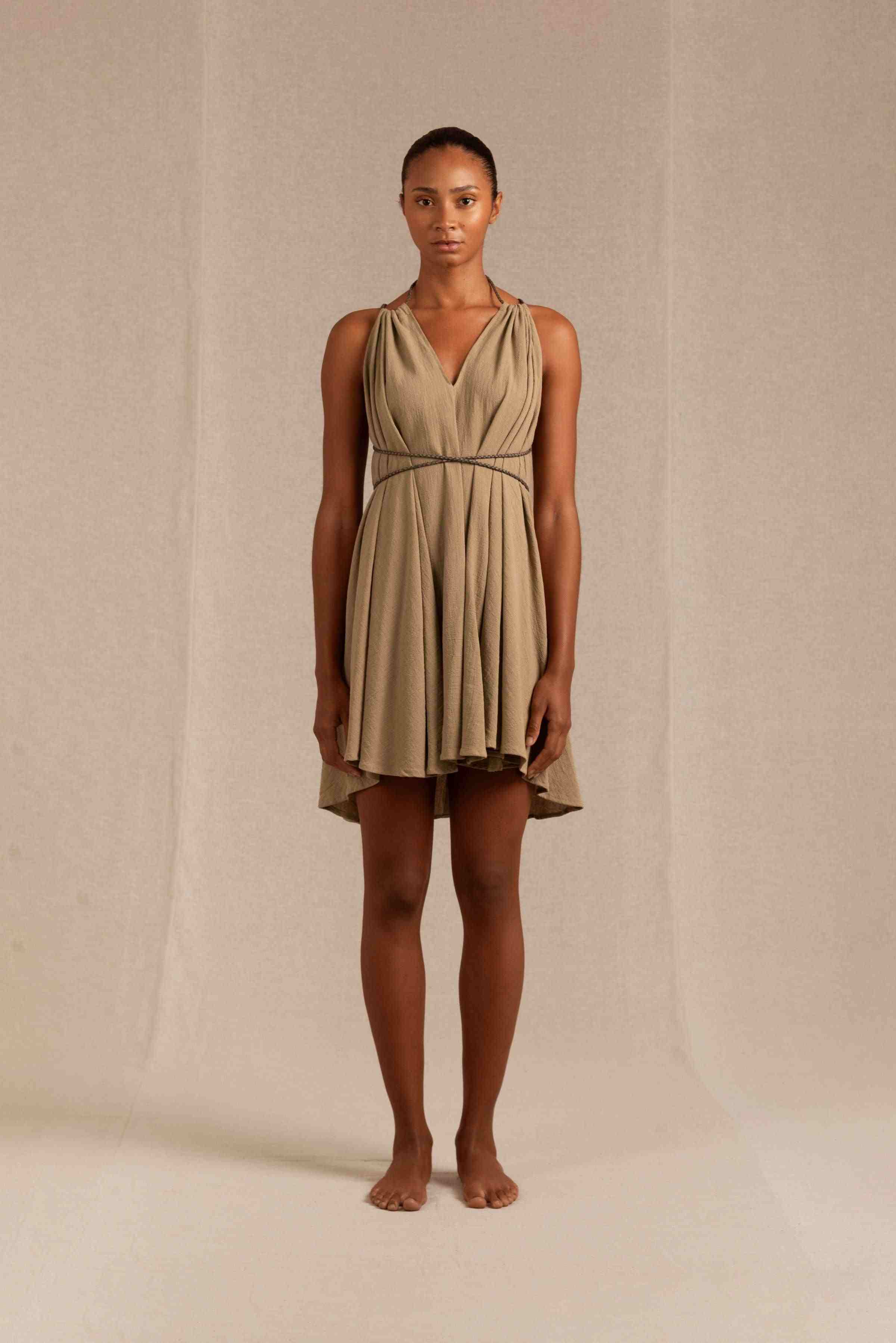 Mahahual Mini Dress Artisanal Cotton - Sepia