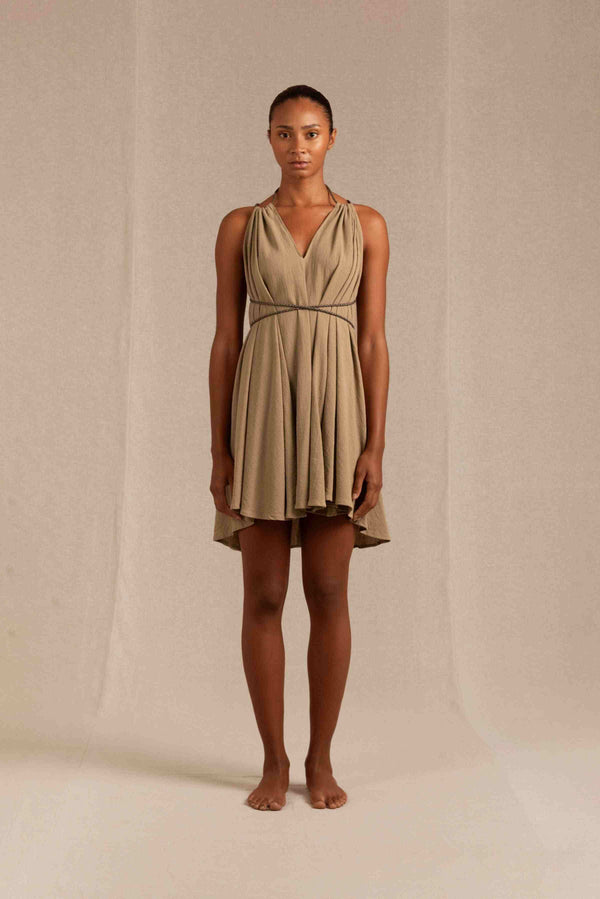 Mahahual Mini Dress Artisanal Cotton - Sepia