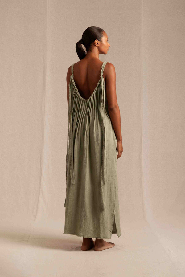 Nelli Dress Artisanal Cotton - Sage Green