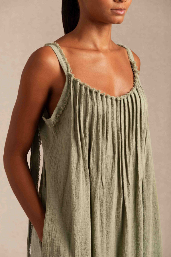 Nelli Dress Artisanal Cotton - Sage Green