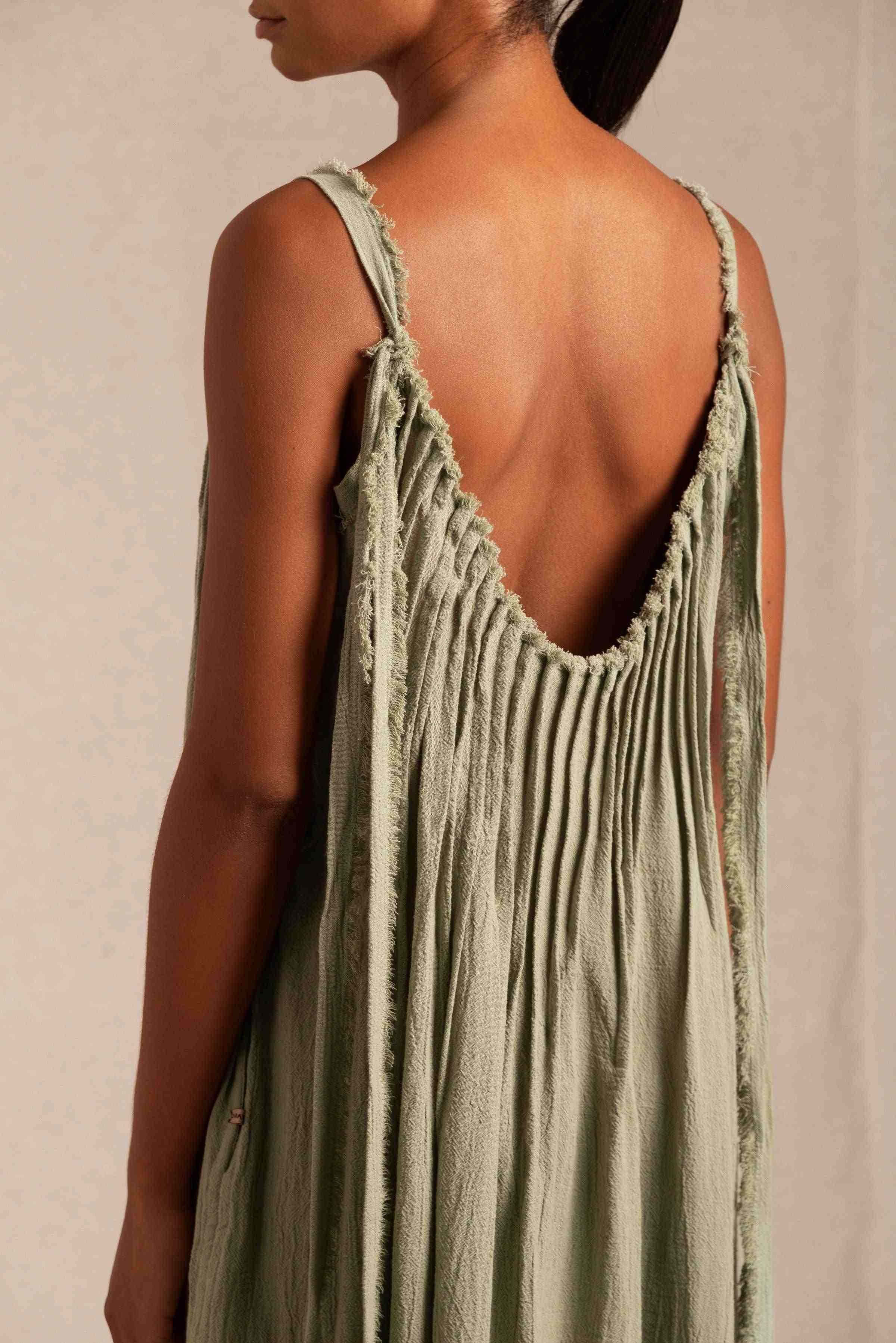 Nelli Dress Artisanal Cotton - Sage Green