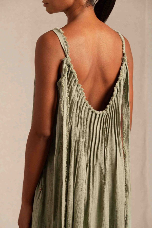 Nelli Dress Artisanal Cotton - Sage Green