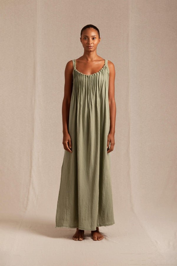 Nelli Dress Artisanal Cotton - Sage Green