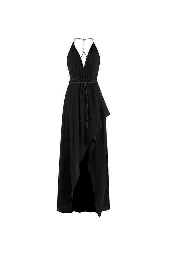 Caravana Womens Luxury Beach Maxi Dress V Neck Line Asymmetrical Skirt Artisanal Cotton in Black caravana.land Caravana Womens Luxury Beach Maxi Dress V Neck Line Asymmetrical Skirt Artisanal Cotton in Black caravana.land