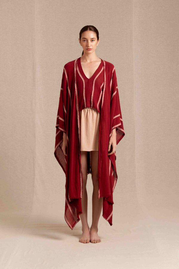Suksu Kaftan Cotton Gauze - Cherry / Desert Rose