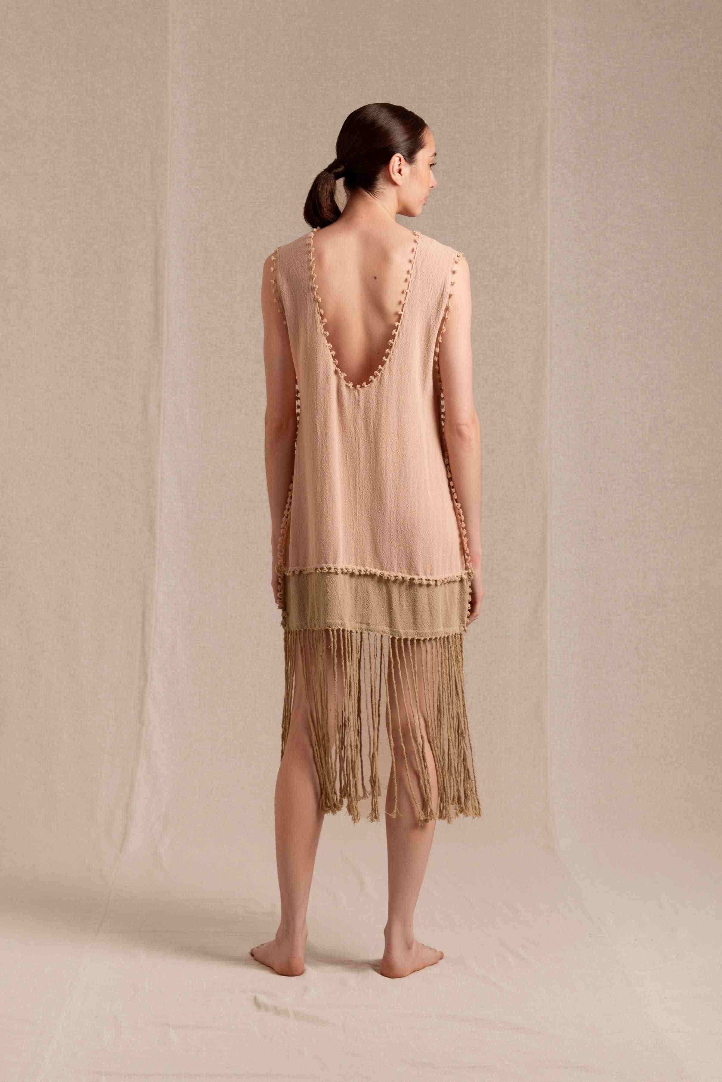 Wari Dress Cotton Jute - Antique Rose / Sepia