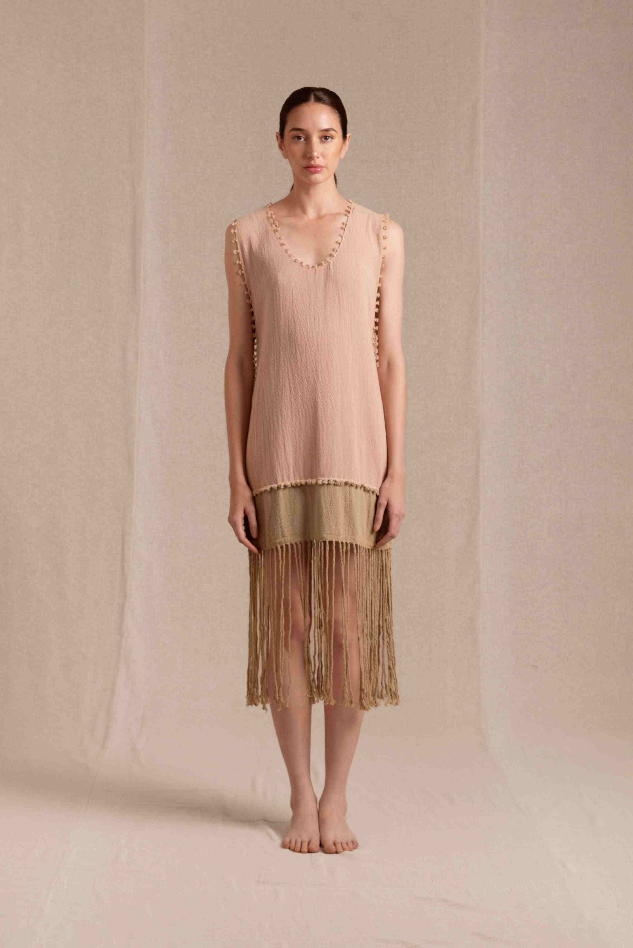 Wari Dress Cotton Jute - Antique Rose / Sepia