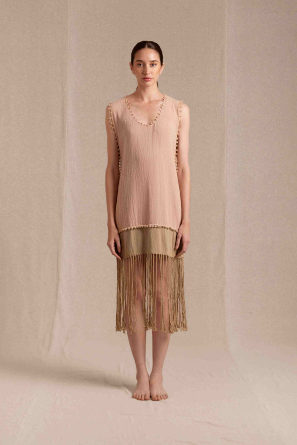 Wari Dress Cotton Jute - Antique Rose / Sepia