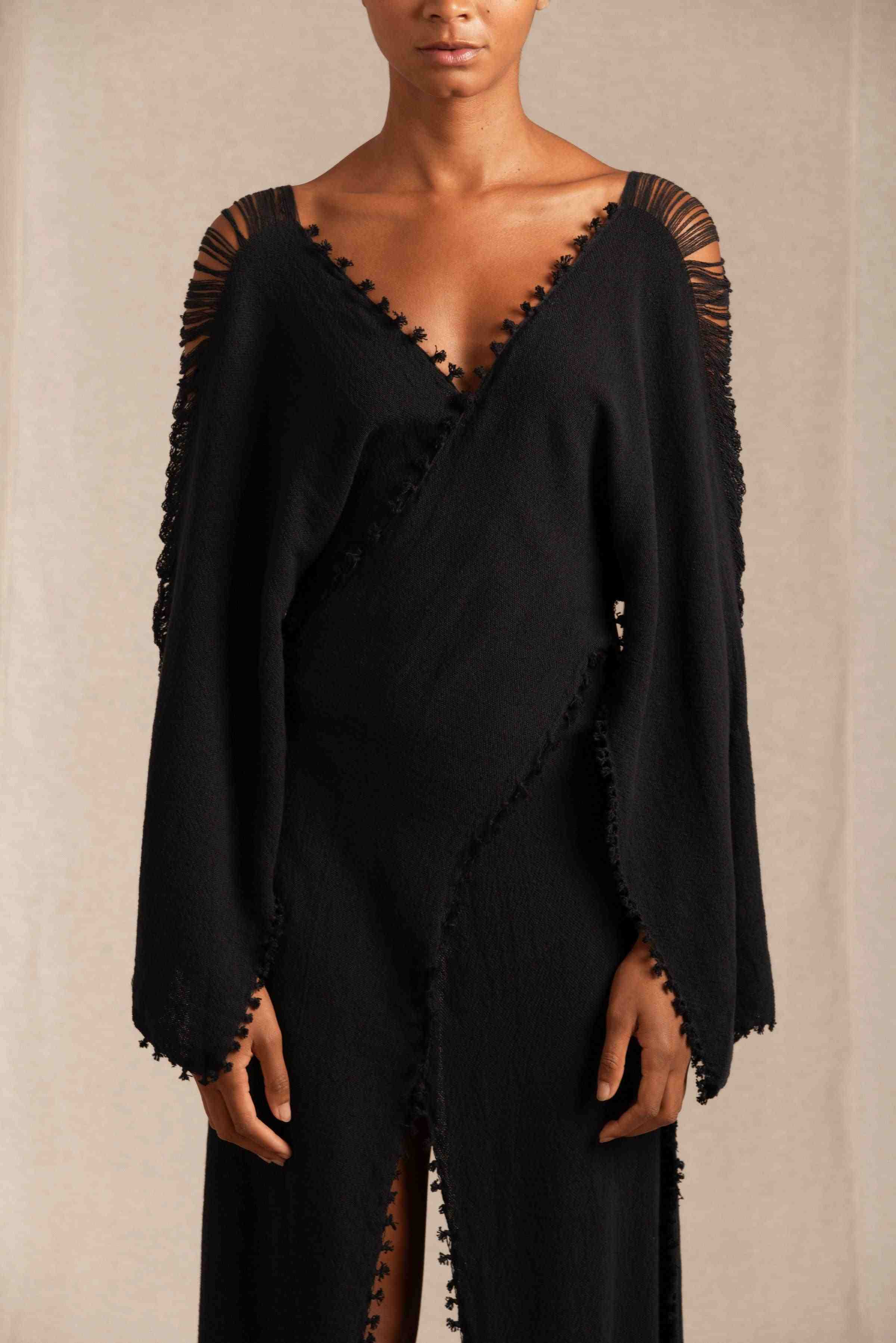 Xaman Ek Sleeves Dress Cotton Jute - Black