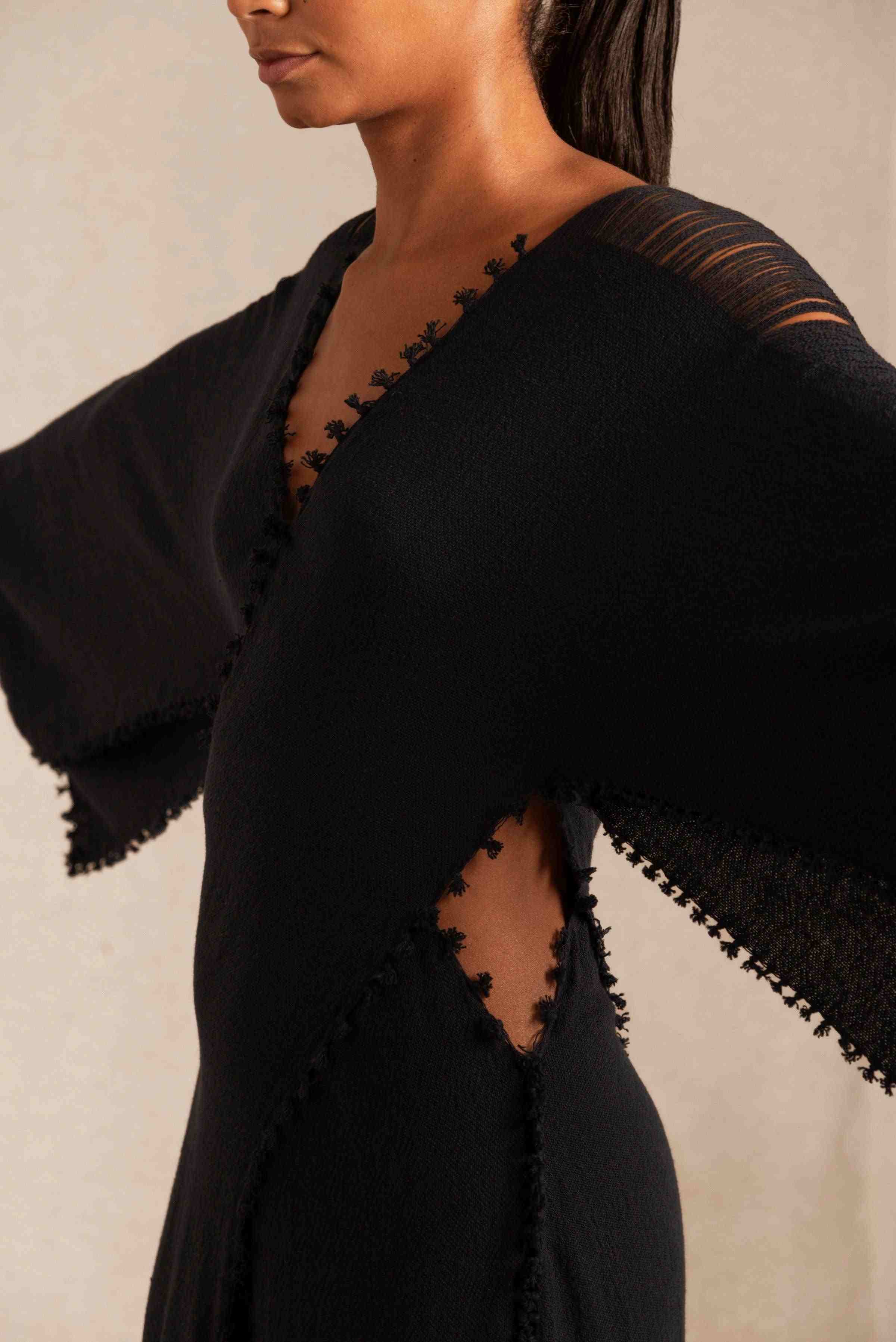 Xaman Ek Sleeves Dress Cotton Jute - Black
