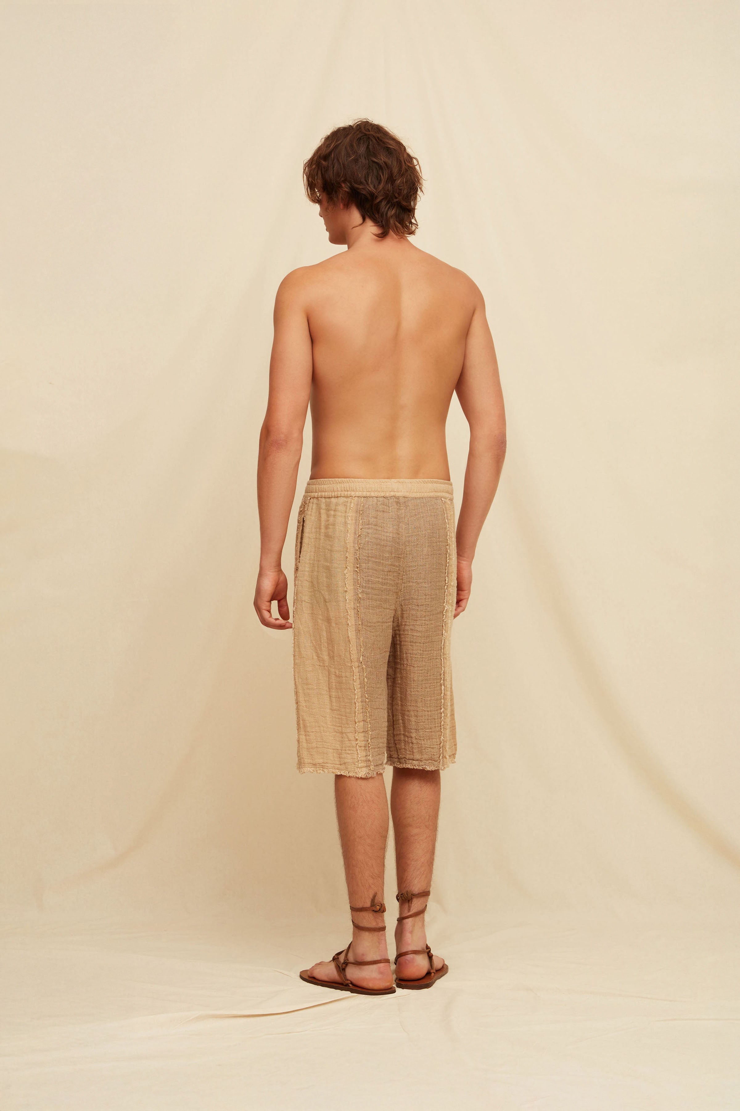 Bexni Lines Shorts Linen Cotton - Taupe / Clay