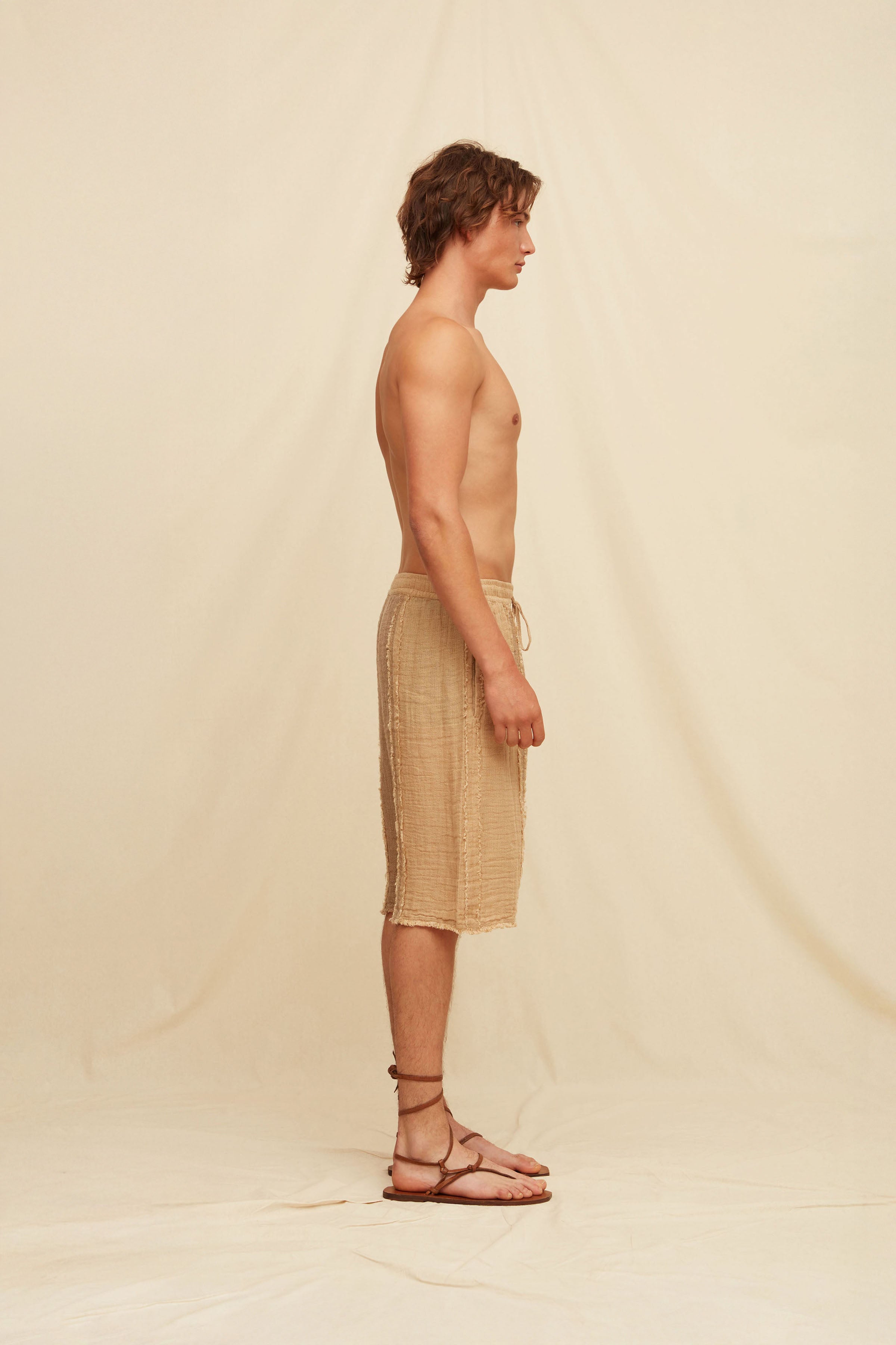 Bexni Lines Shorts Linen Cotton - Taupe / Clay