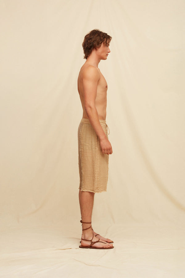 Bexni Lines Shorts Linen Cotton - Taupe / Clay