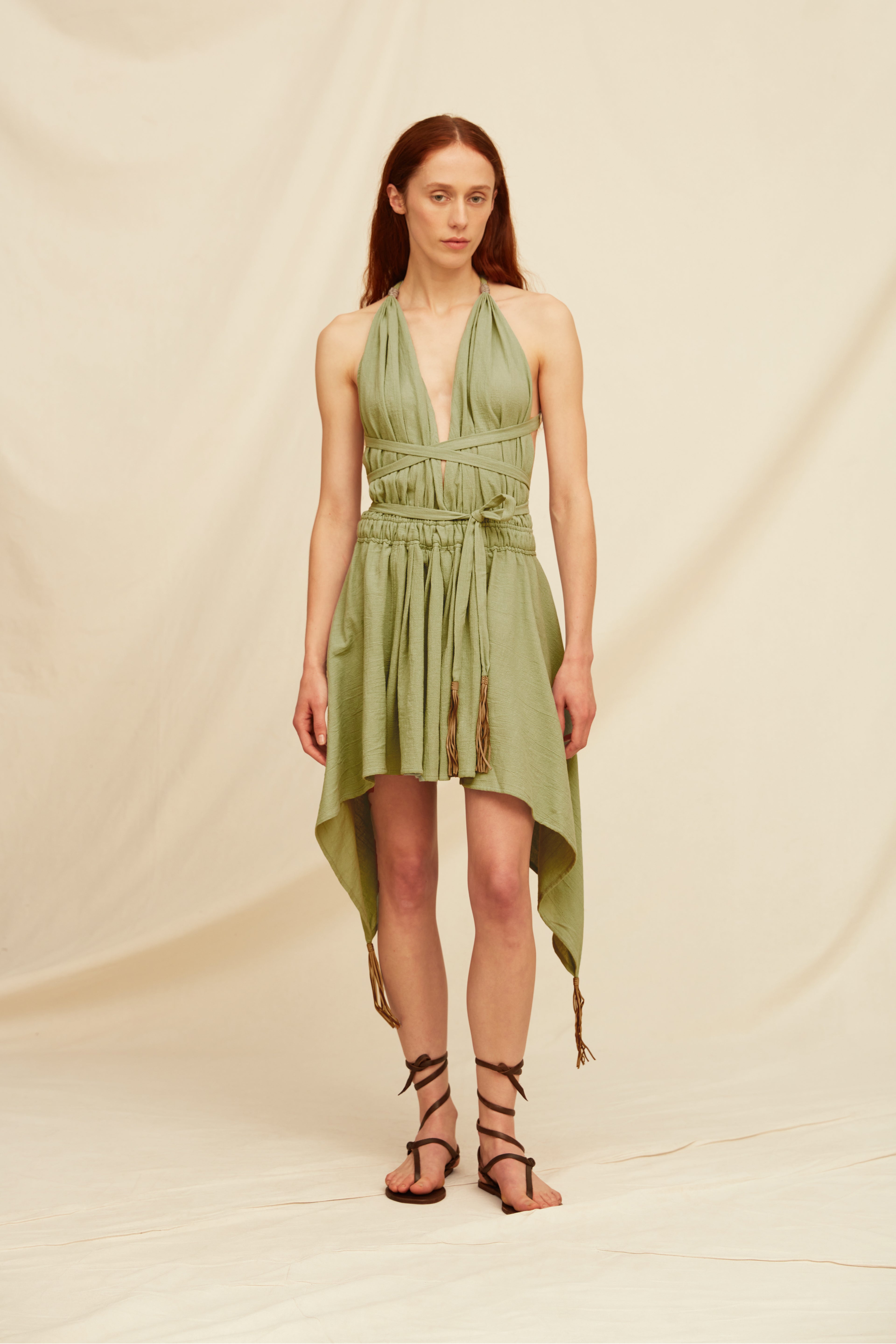 Caravana Womens Maxi Dress with Open Back and Adjustable Cotton Ties Made with Sustainable Artisanal Cotton in Sage Green caravana.land Caravana Womens Maxi Dress with Open Back and Adjustable Cotton Ties Made with Sustainable Artisanal Cotton in Sage Green caravana.land