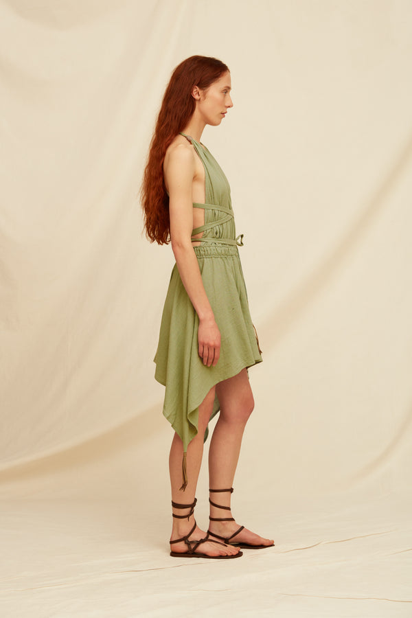 Chuj Dress Artisanal Cotton - Sage Green