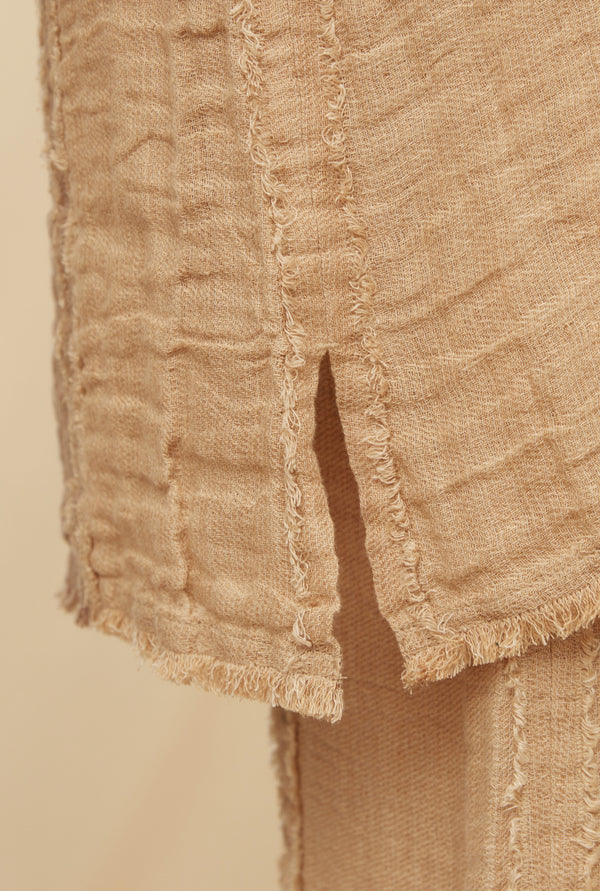 Damoni Lines Shirt Linen Cotton - Taupe / Clay