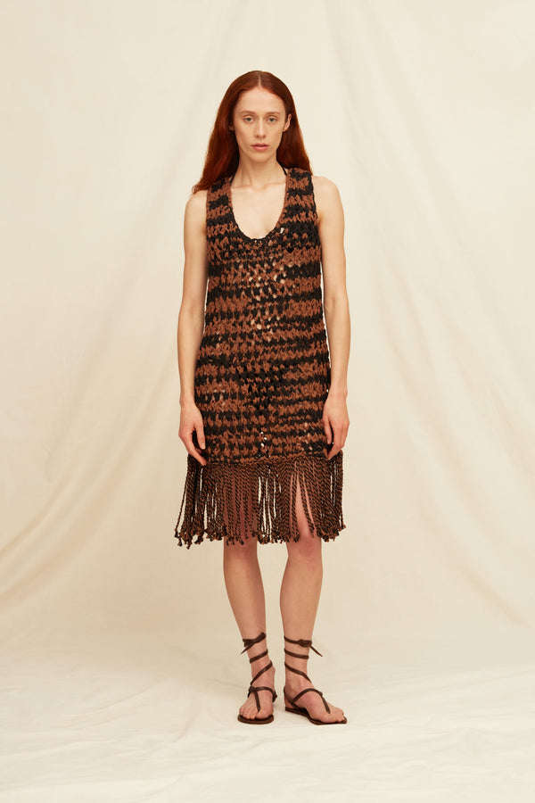 Tujua Dress Cotton Voile - Madera / Black