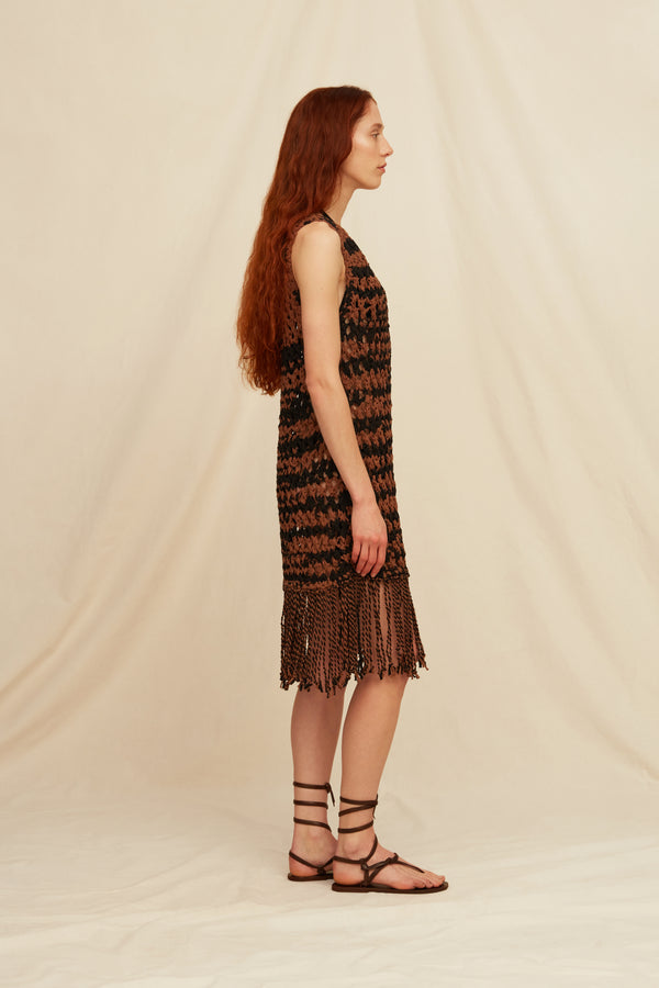 Tujua Dress Cotton Voile - Madera / Black