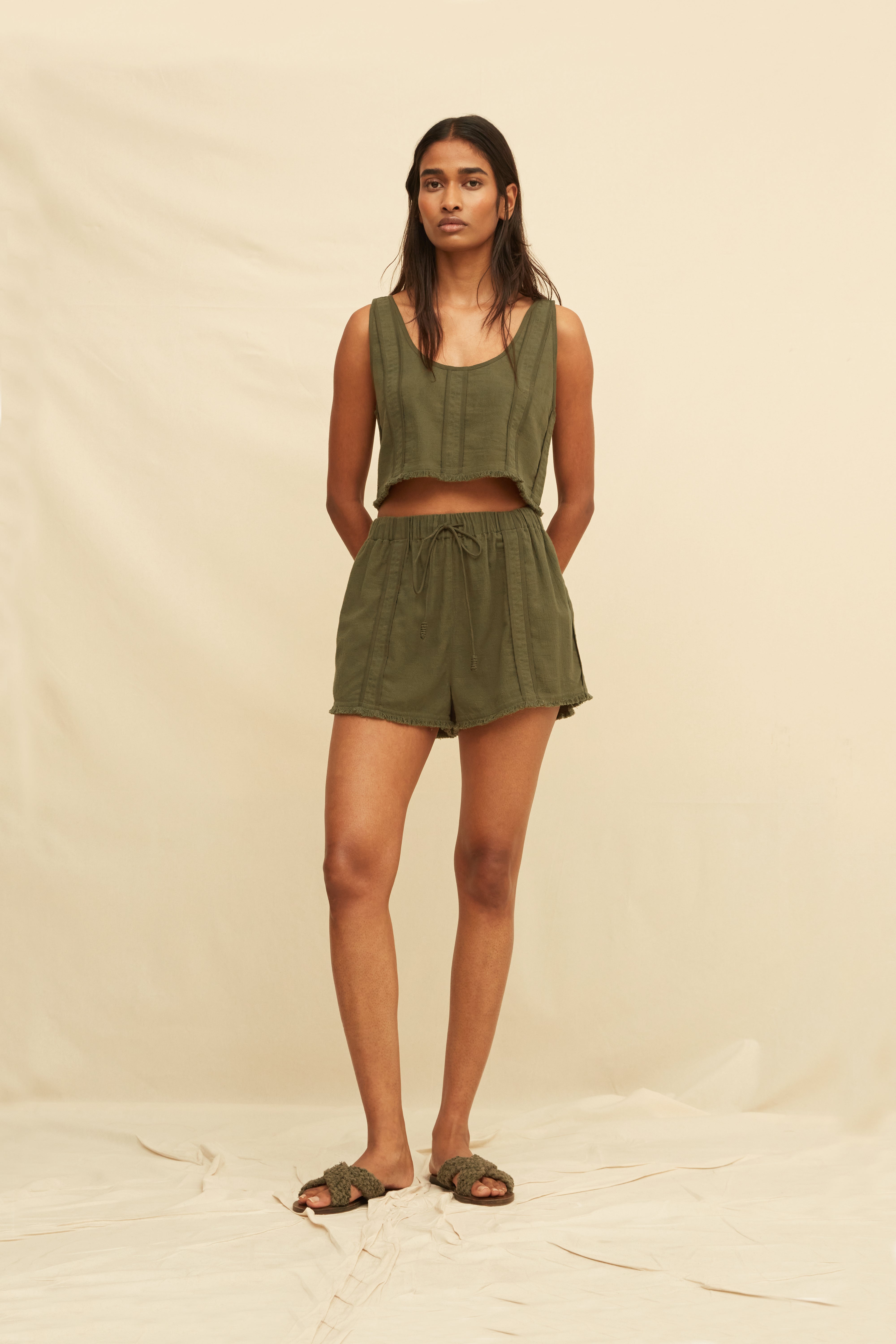 Avani Crop Vest Artisanal Cotton - Olive
