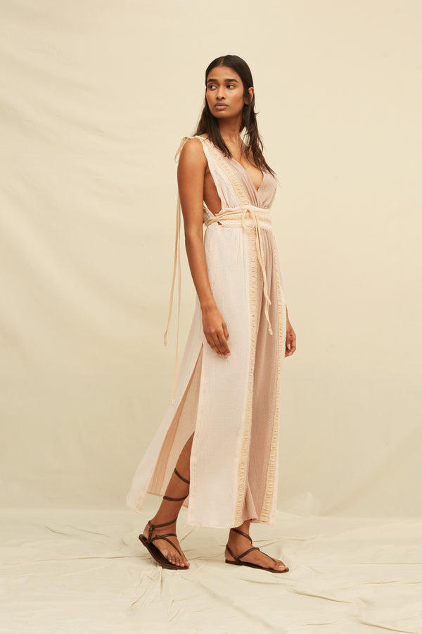 Ephra Maxi Dress Cotton Gauze - Shell Pink / Almond