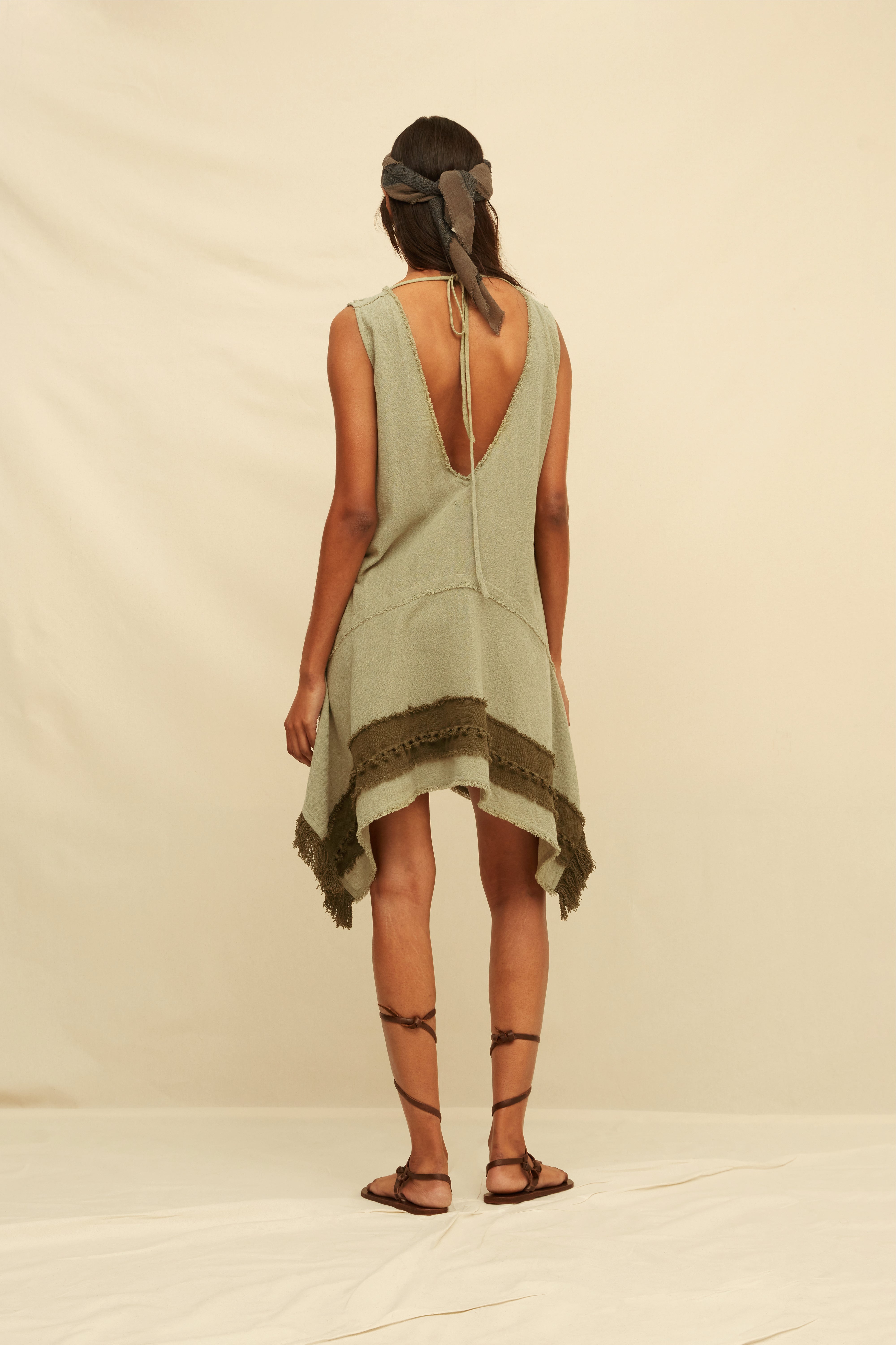 Erya Mini Dress Artisanal Cotton - Sage / Olive
