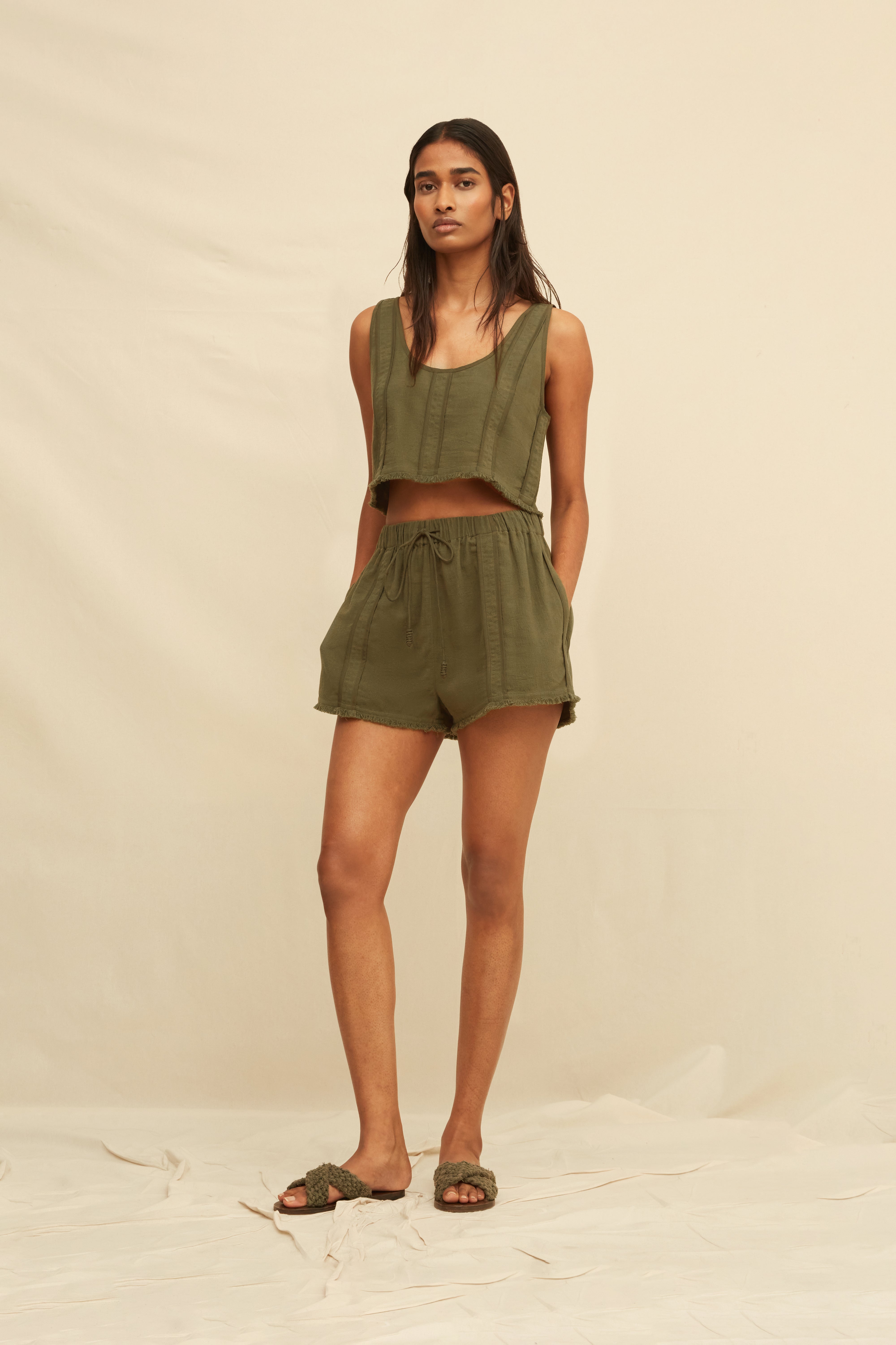 Kael Shorts Artisanal Cotton - Olive